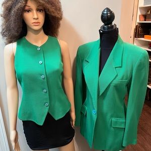 Ellen Tracy Green 2pc single-breasted tailored Blazer and Vest  Size10